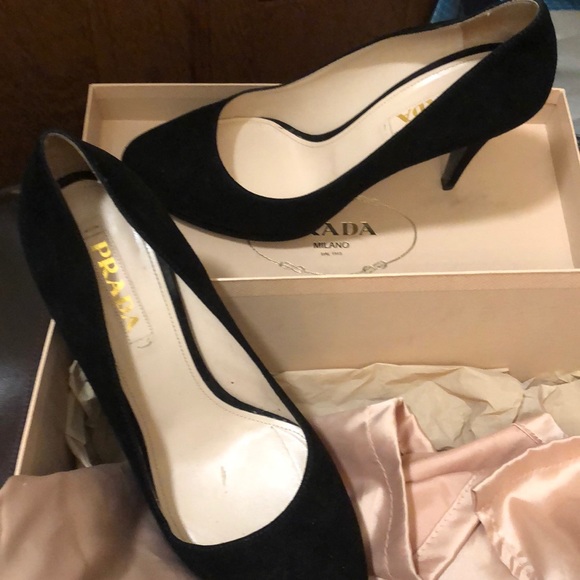 Prada Shoes - Prada Suede Almond Toe Pump size 40